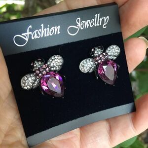 Crystal Bee Stainless Steel black ion Earrings